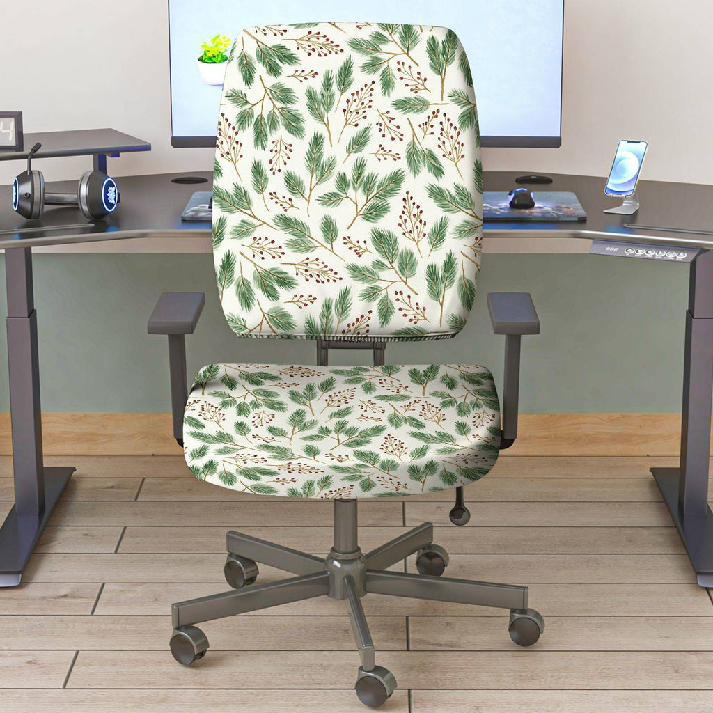 2-Piece Christmas Floral Leaf Pattern Holiday  Computer Chair Cover Set, Seat and Backrest