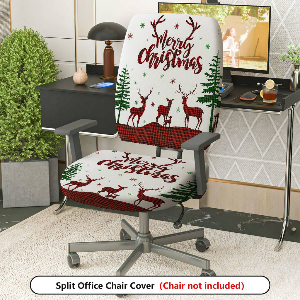 2-Piece Christmas Reindeer Festive Decorative Holiday Winter  Computer Chair Cover Set, Seat and Backrest