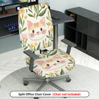 2-Piece Cute Cat Floral Pattern  Computer Chair Cover Set, Seat and Backrest