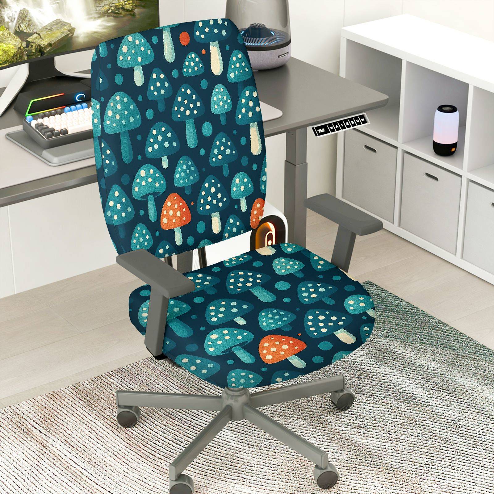 2-Piece Mushroom Forest Pattern Decorative Comfortable Ergonomic  Computer Chair Cover Set, Seat and Backrest