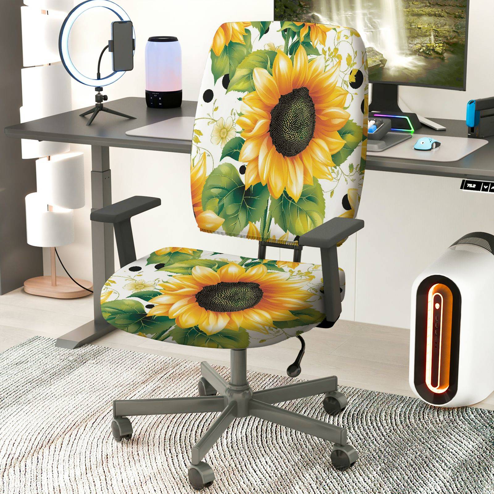 2-Piece Floral Sunflower Nature Art  Computer Chair Cover Set, Seat and Backrest