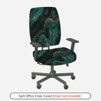 2-Piece Abstract Marble Gold Green Swirl Hypnotic  Computer Chair Cover Set, Seat and Backrest