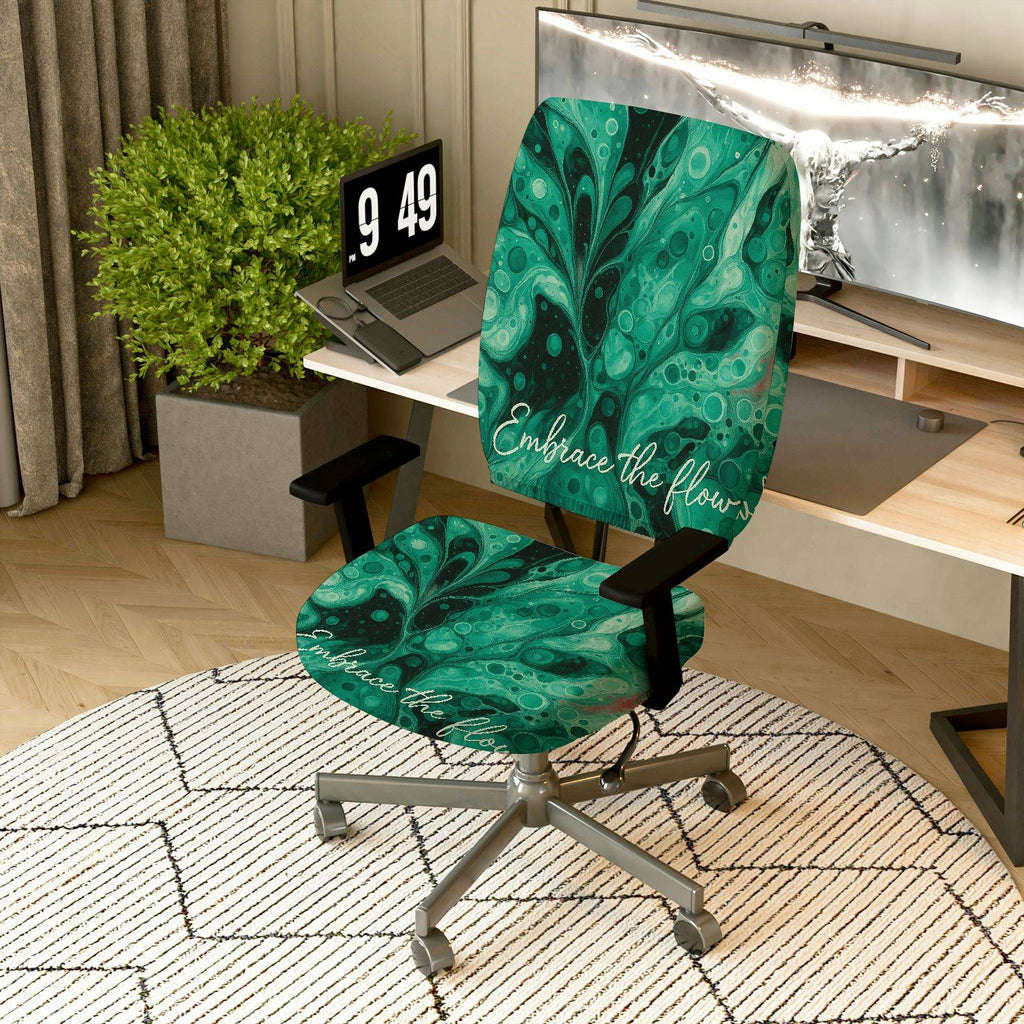 2-Piece Abstract Deep Green Artistic Inspirational Modern  Computer Chair Cover Set, Seat and Backrest