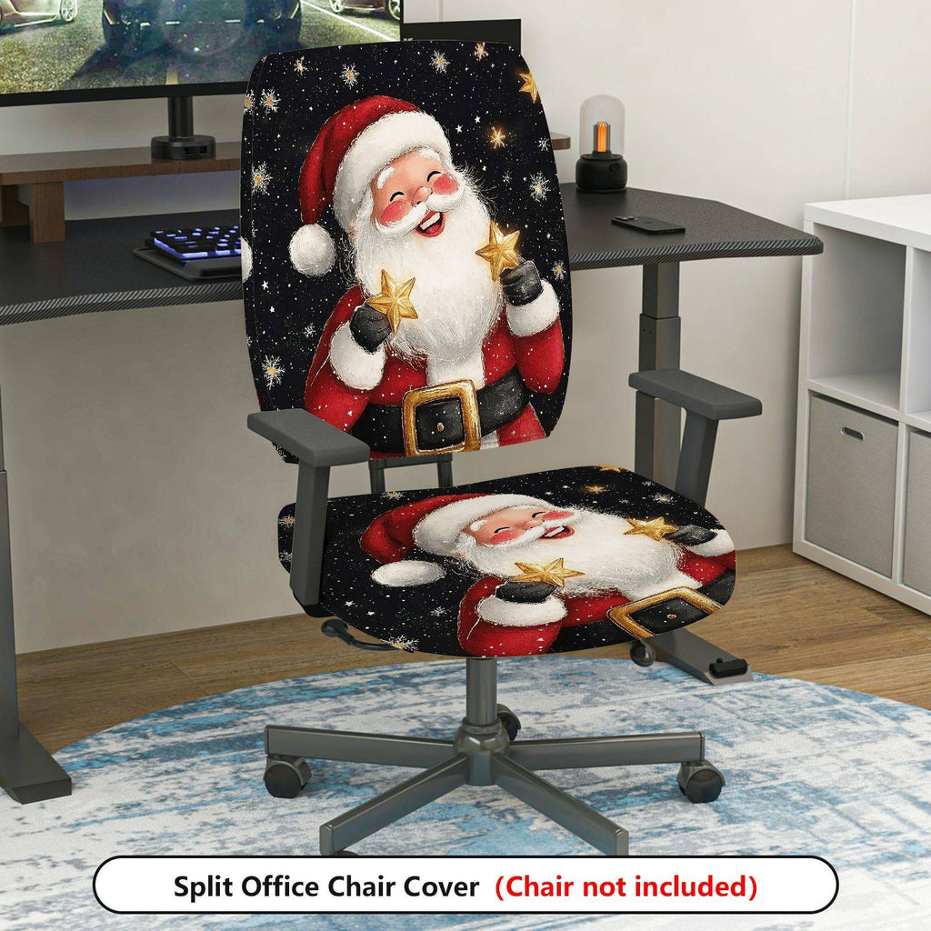 2-Piece Christmas Santa Starry Joyful  Computer Chair Cover Set, Seat and Backrest