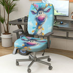 2-Piece Christmas Reindeer Blue Holiday Fun  Computer Chair Cover Set, Seat and Backrest