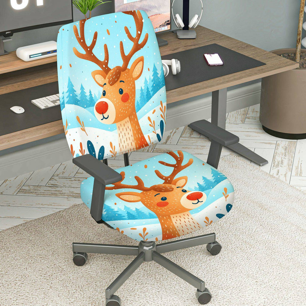 2-Piece Christmas Deer Snow Forest Winter  Computer Chair Cover Set, Seat and Backrest