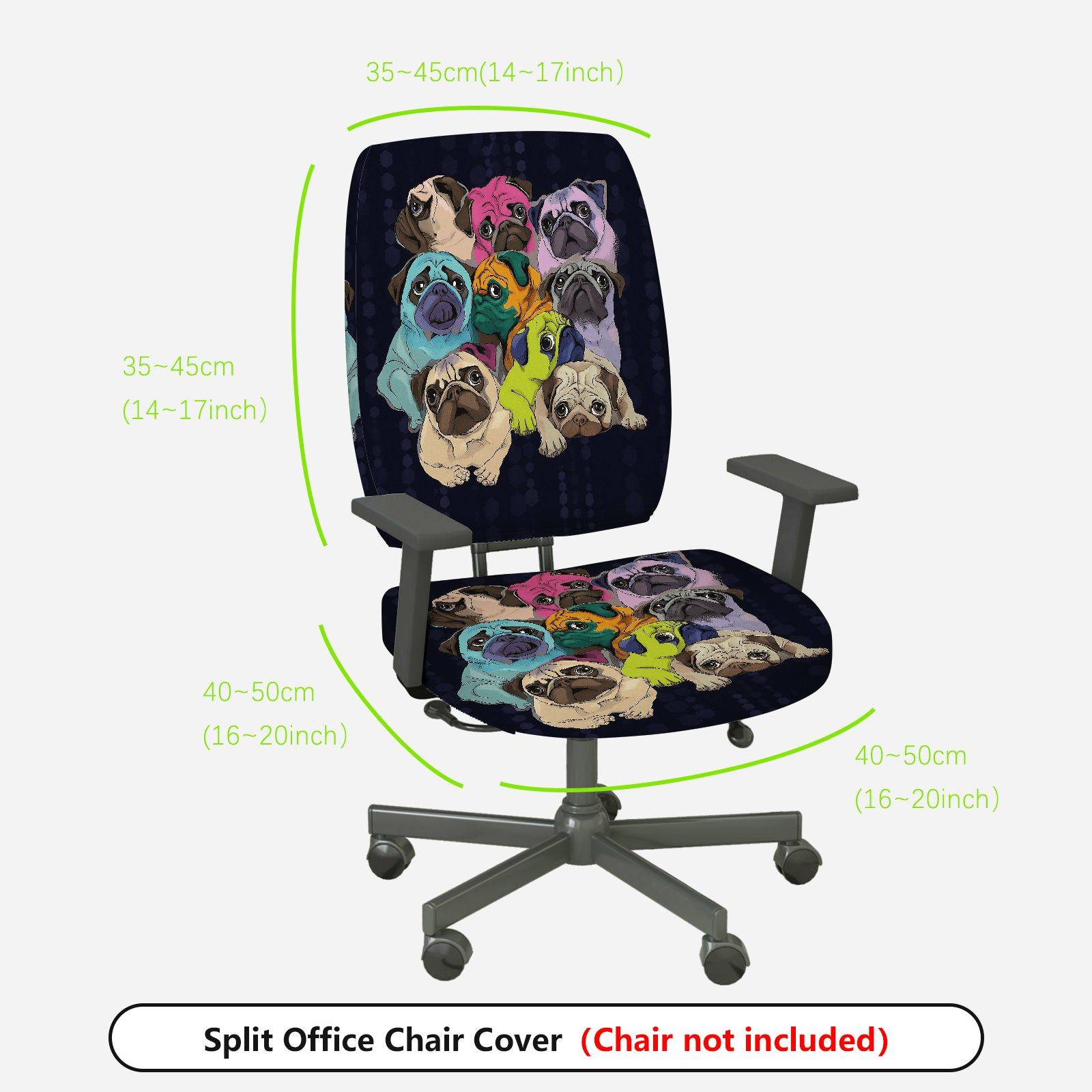 2-Piece Colorful Cute Dog Pattern Stylish Creative Fun  Computer Chair Cover Set, Seat and Backrest