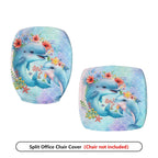 2-Piece Dolphin Ocean Flowers Animal  Computer Chair Cover Set, Seat and Backrest