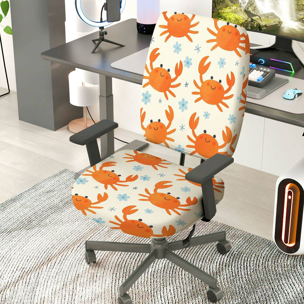 2-Piece Cute Crab Pattern  Computer Chair Cover Set, Seat and Backrest