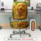 2-Piece Floral Dog Animal Green Pattern  Computer Chair Cover Set, Seat and Backrest