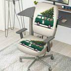 2-Piece Christmas Holiday Vintage Car Tree Dog Snow  Computer Chair Cover Set, Seat and Backrest