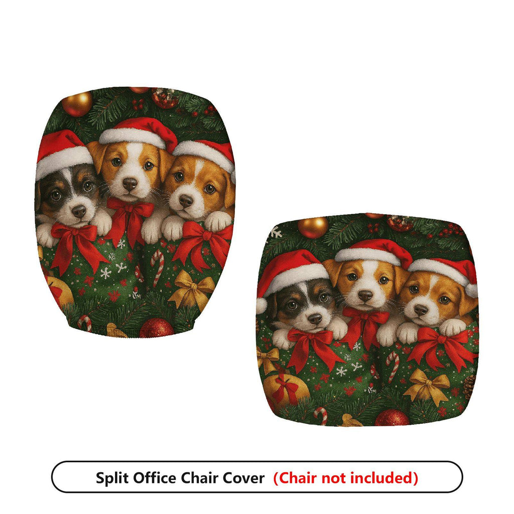 2-Piece Christmas Dog Santa Hat Festive Decoration Holiday  Computer Chair Cover Set, Seat and Backrest