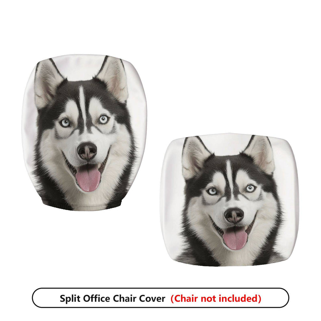 2-Piece Cute Husky Dog Animal Print Stretch  Computer Chair Cover Set, Seat and Backrest