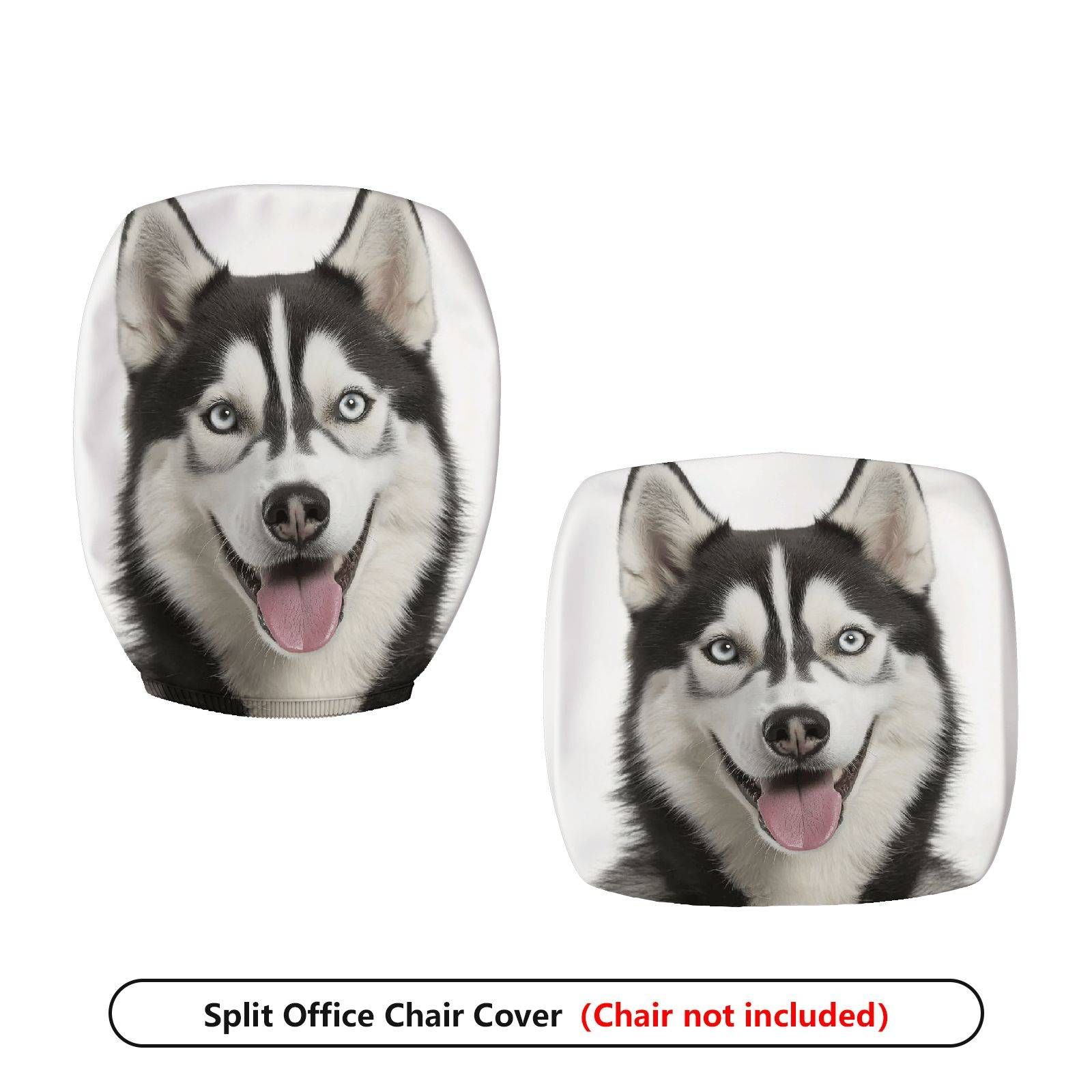 2-Piece Cute Husky Dog Animal Print Stretch  Computer Chair Cover Set, Seat and Backrest