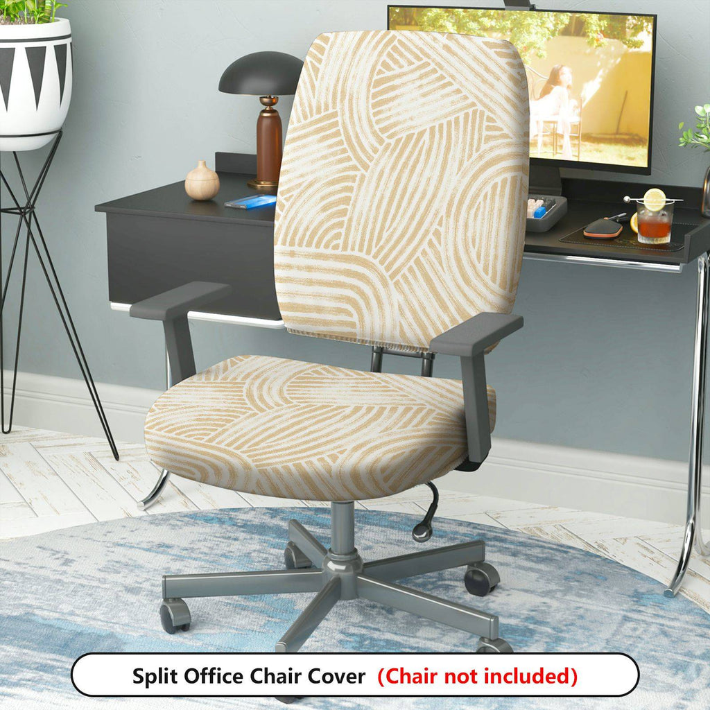 2-Piece Abstract Geometric White Beige Modern Stylish  Computer Chair Cover Set, Seat and Backrest