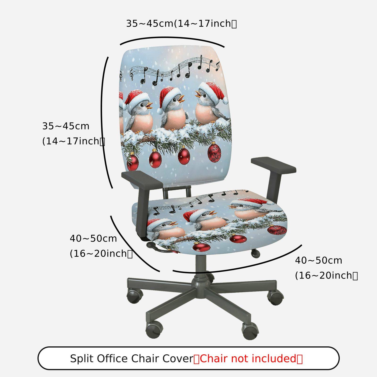 2-Piece Christmas Bird Music Snow Holiday  Computer Chair Cover Set, Seat and Backrest