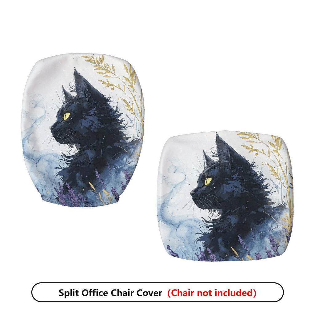 2-Piece Black Cat Gothic Mysterious Art Halloween  Computer Chair Cover Set, Seat and Backrest
