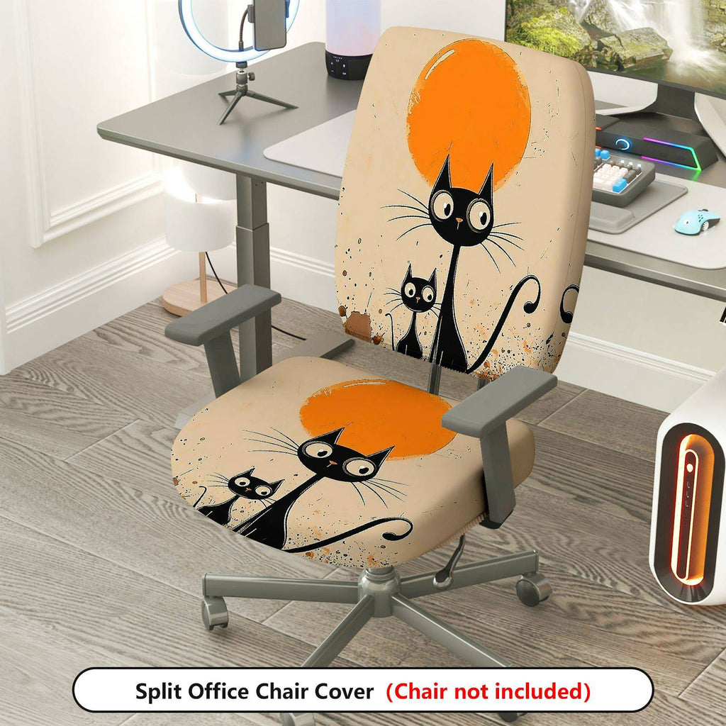 2-Piece Black Cat Moon Minimalist Art Fun Halloween  Computer Chair Cover Set, Seat and Backrest