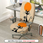 2-Piece Black Cat Moon Minimalist Art Fun Halloween  Computer Chair Cover Set, Seat and Backrest