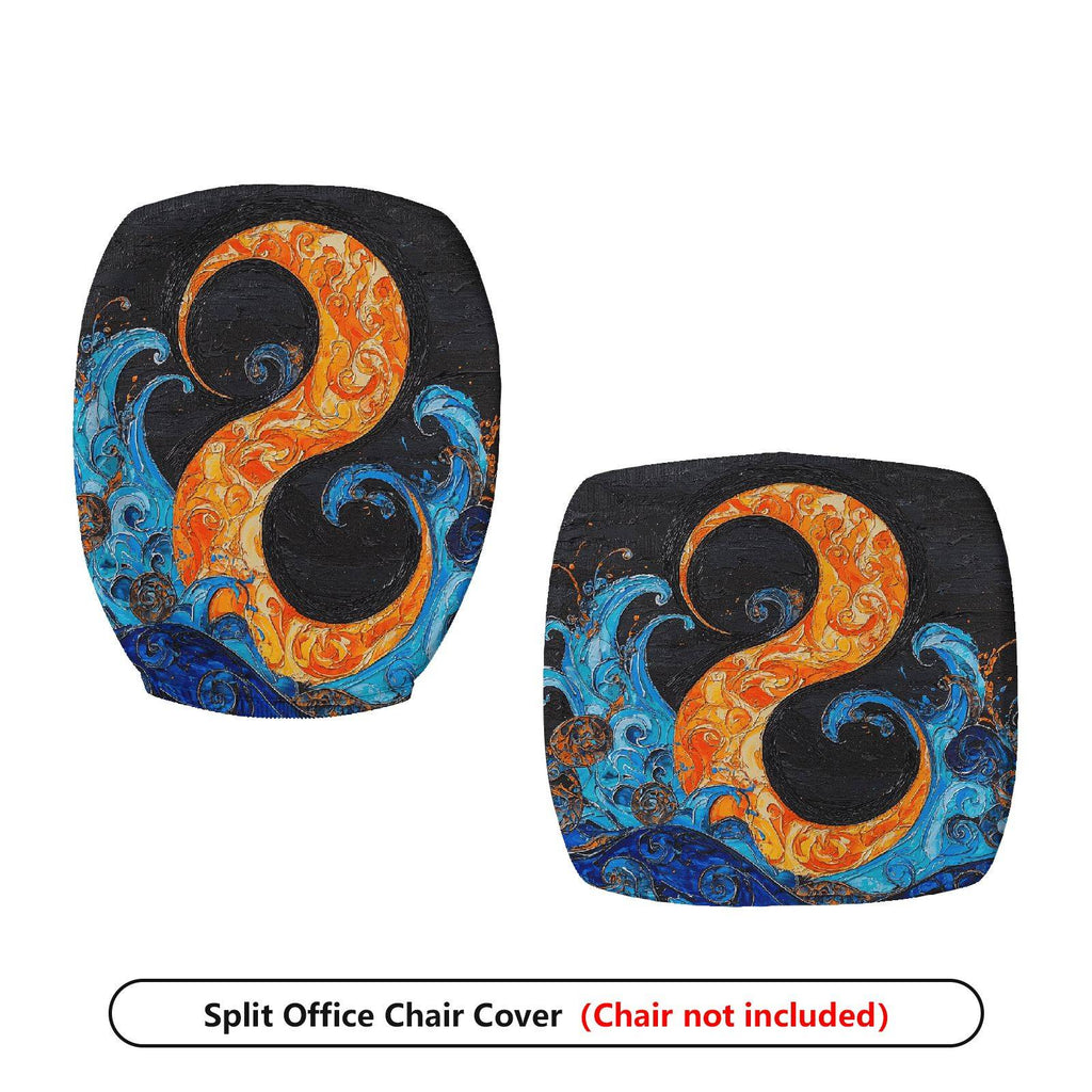 2-Piece Abstract Artistic Vibrant Swirl Water Wave  Computer Chair Cover Set, Seat and Backrest