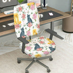 2-Piece Floral Cat Pattern Colorful Cute  Computer Chair Cover Set, Seat and Backrest