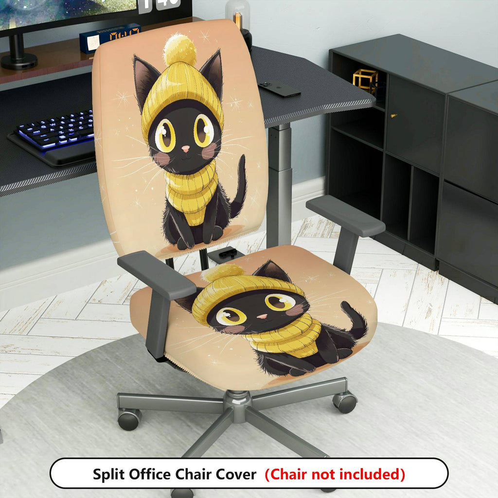 2-Piece Black Cat Cute Cozy Fun Autumn Halloween  Computer Chair Cover Set, Seat and Backrest