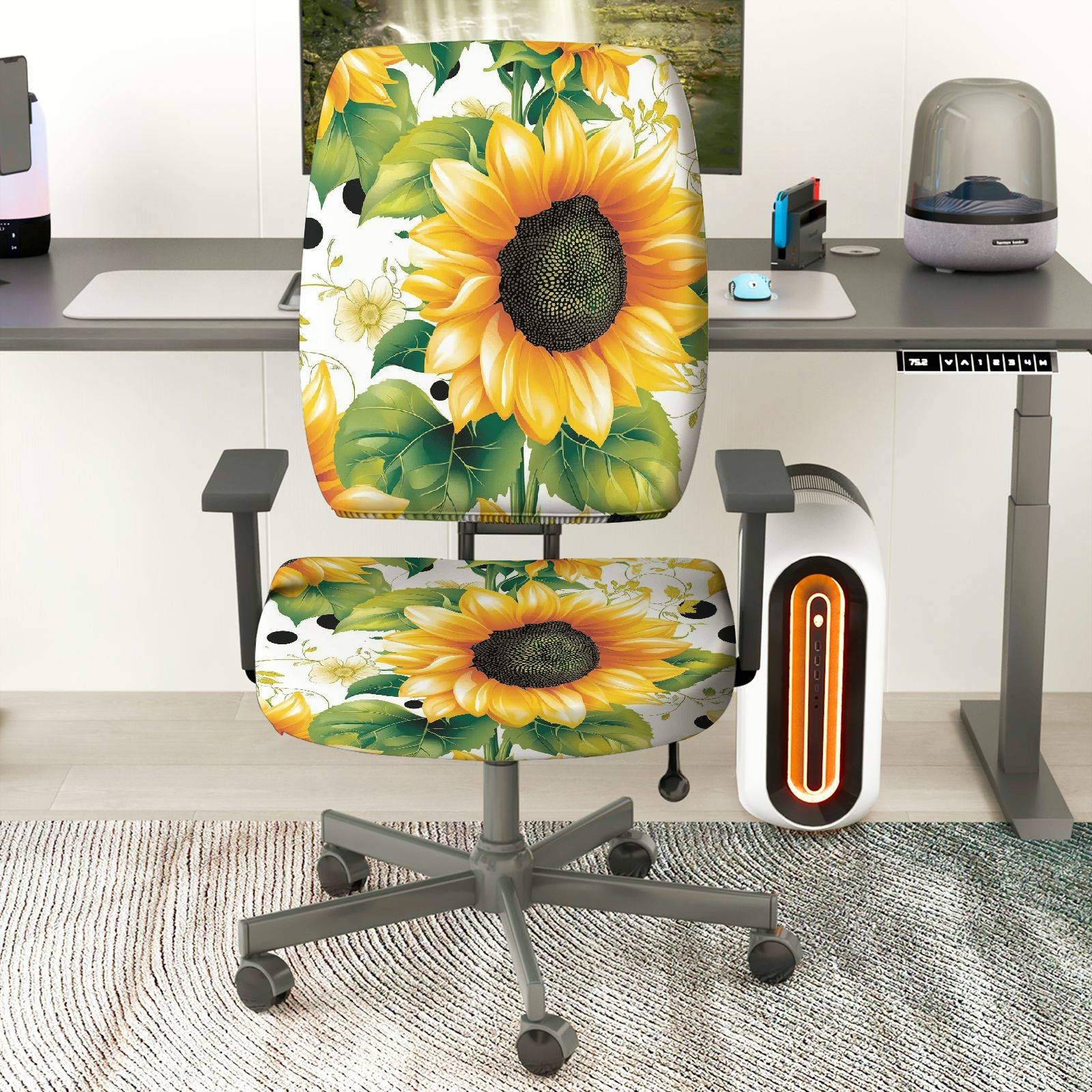 2-Piece Floral Sunflower Nature Art  Computer Chair Cover Set, Seat and Backrest
