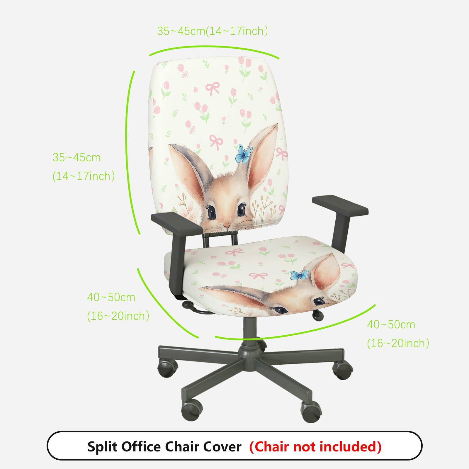 2-Piece Cute Bunny Floral Pattern Spring Easter  Computer Chair Cover Set, Seat and Backrest