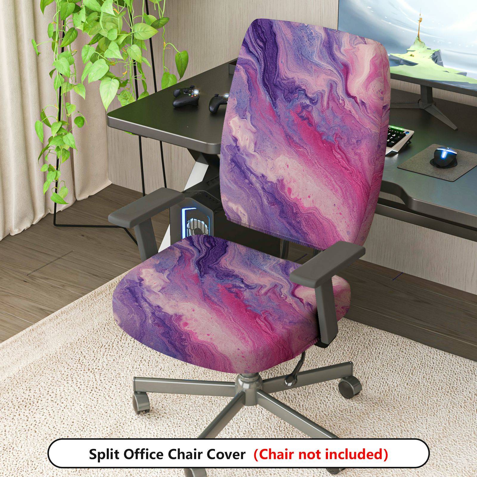 2-Piece Abstract Marble Swirl Pink Purple  Computer Chair Cover Set, Seat and Backrest
