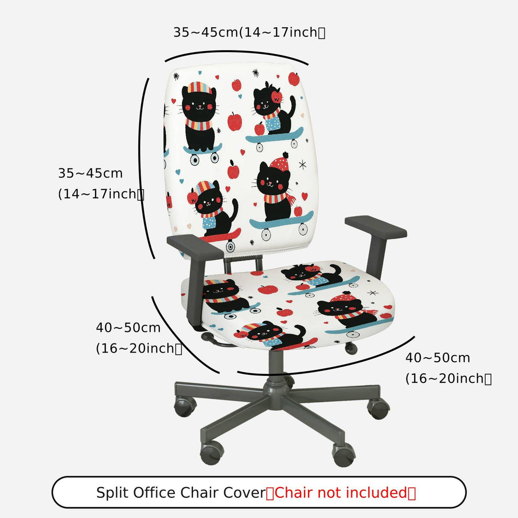 2-Piece Cute Skating Cat Apple Pattern  Computer Chair Cover Set, Seat and Backrest