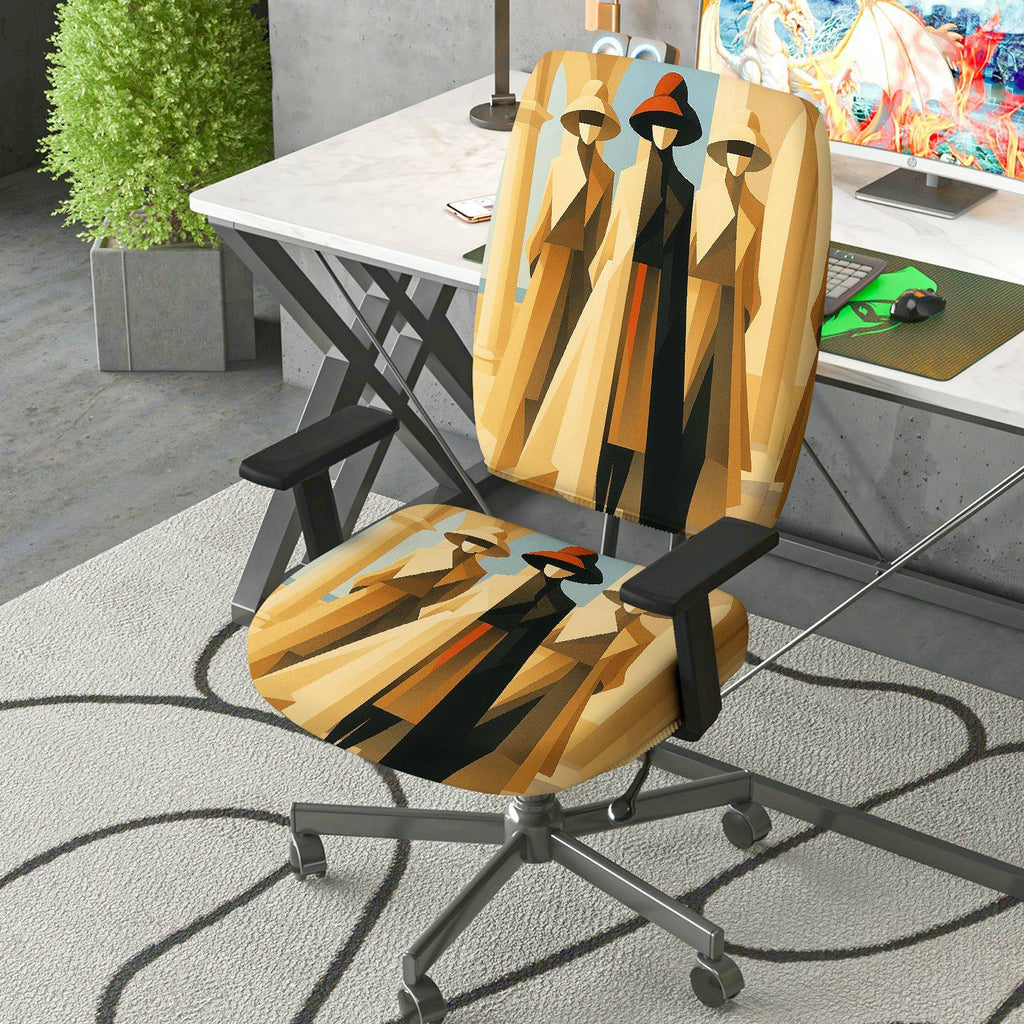 2-Piece Abstract Art Geometric Modern Stylish  Computer Chair Cover Set, Seat and Backrest