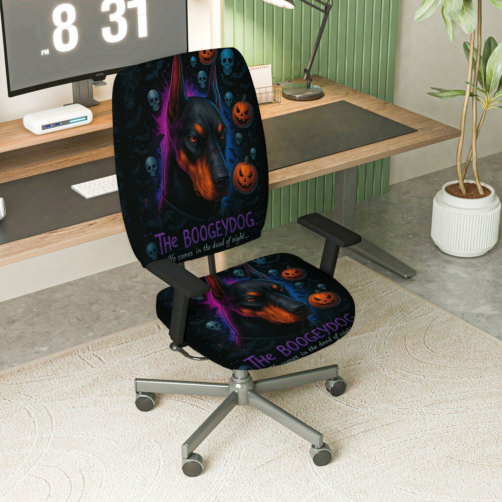 2-Piece Halloween Dog Pumpkin Skull Dark Horror  Computer Chair Cover Set, Seat and Backrest