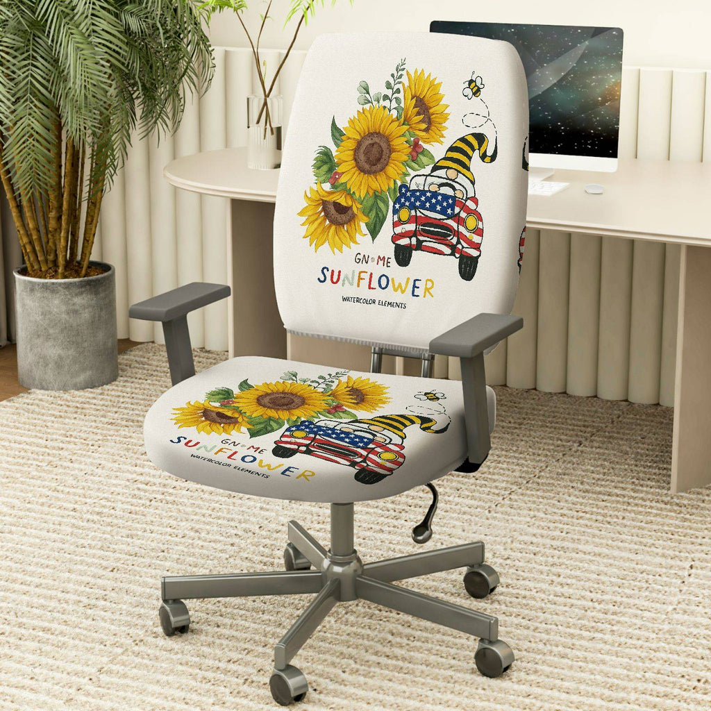 2-Piece Sunflower Gnome Christmas American Vintage Car Bee  Computer Chair Cover Set, Seat and Backrest