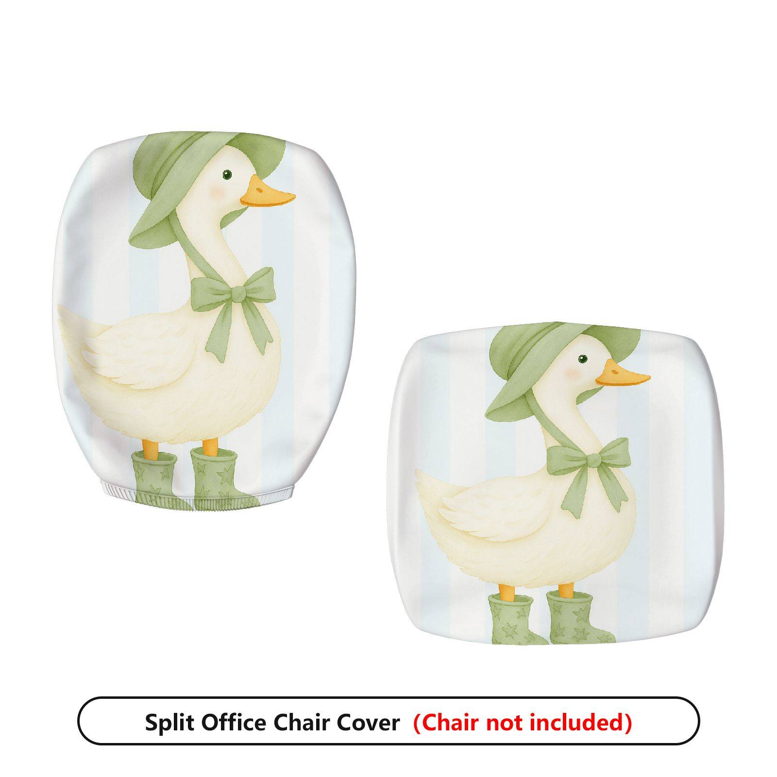2-Piece Duck Pastel Stripes Cute Animals Cozy  Computer Chair Cover Set, Seat and Backrest