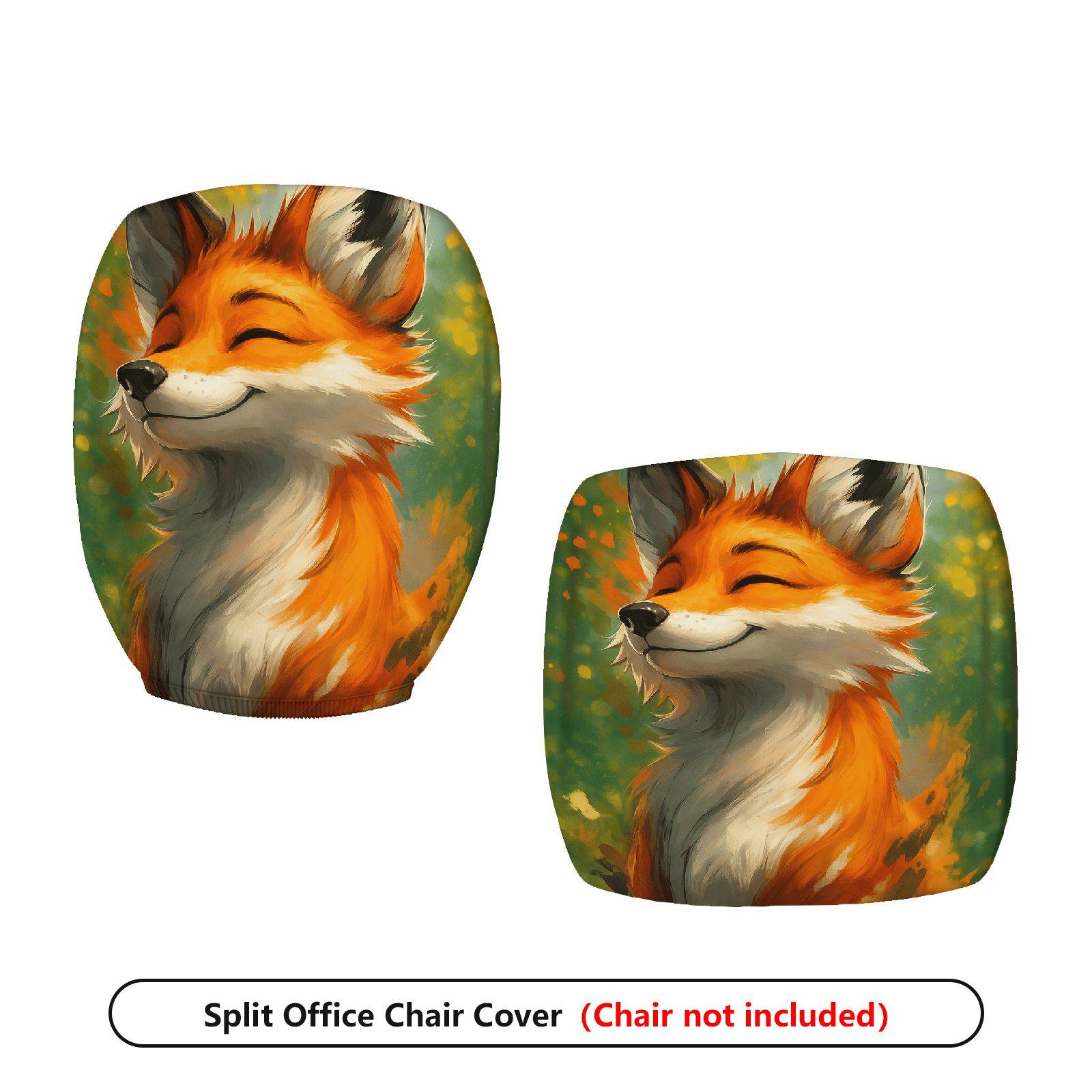 2-Piece Cute Fox Animal Art  Computer Chair Cover Set, Seat and Backrest