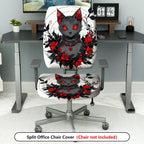 2-Piece Gothic Cat Floral Artistic Red Black  Computer Chair Cover Set, Seat and Backrest