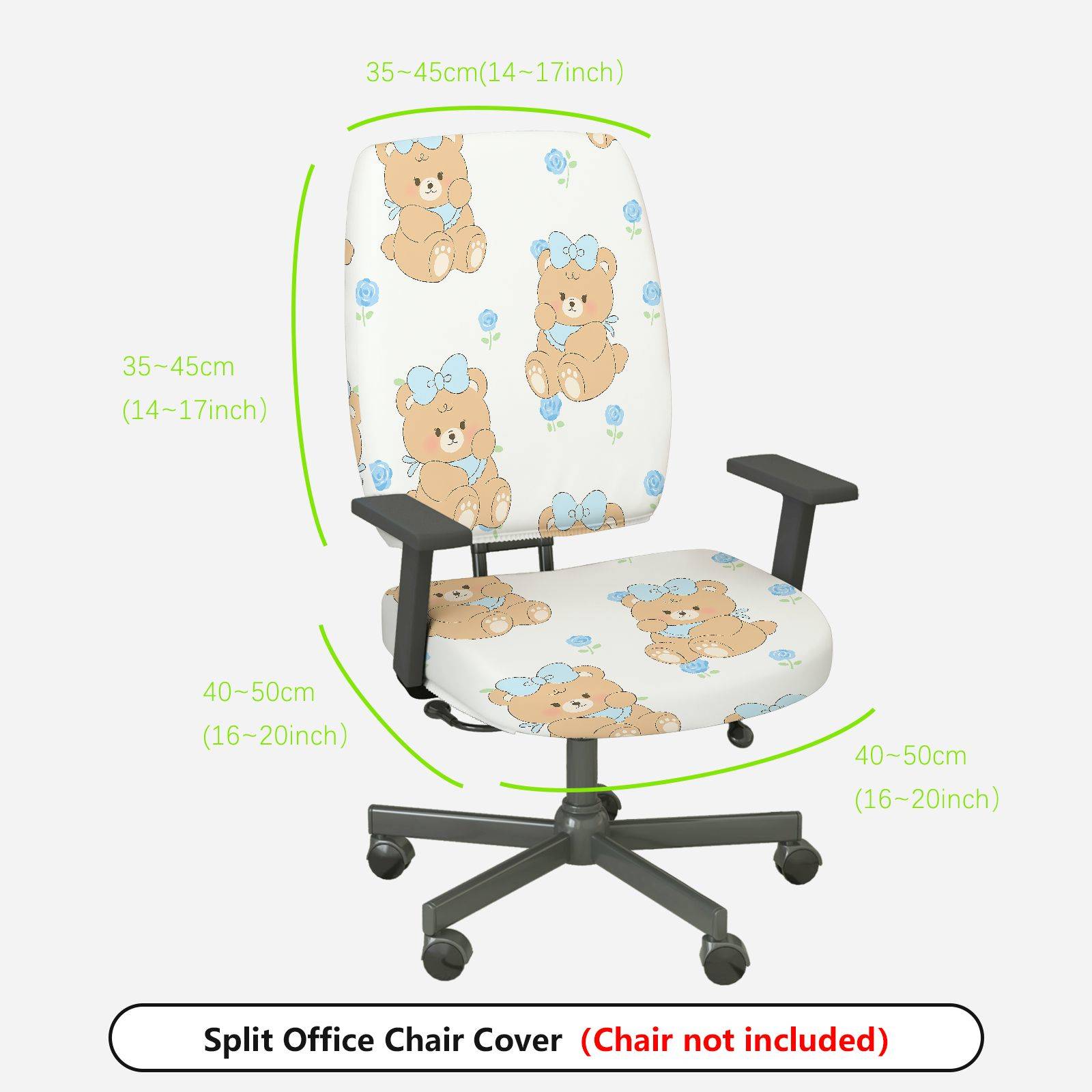 2-Piece Cute Bear Floral Decorative  Computer Chair Cover Set, Seat and Backrest