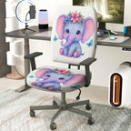 2-Piece Cute Elephant Flower Butterfly  Computer Chair Cover Set, Seat and Backrest