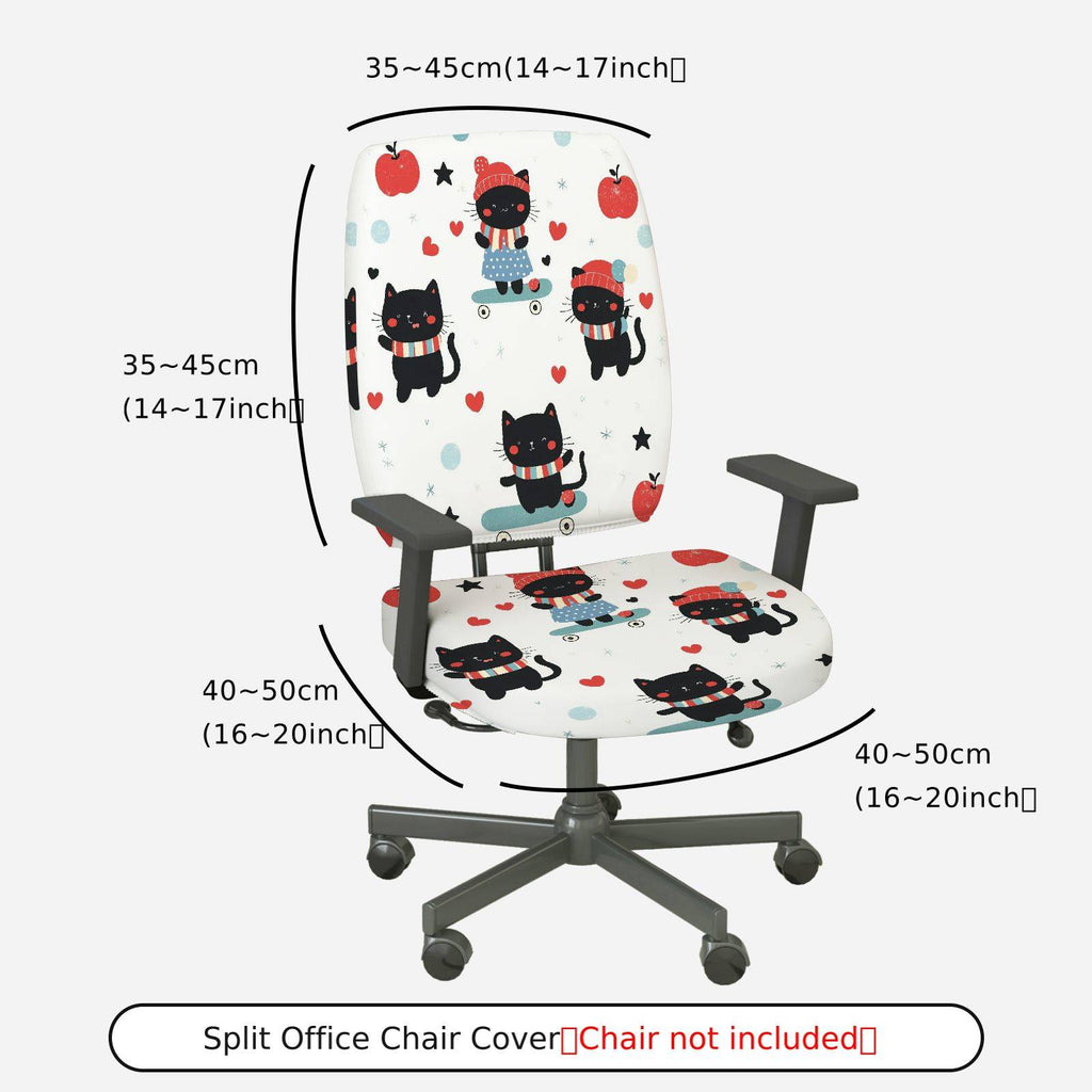 2-Piece Cute Cat Heart Red Winter  Computer Chair Cover Set, Seat and Backrest