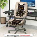 2-Piece Black Cat Floral Animal Pattern  Computer Chair Cover Set, Seat and Backrest