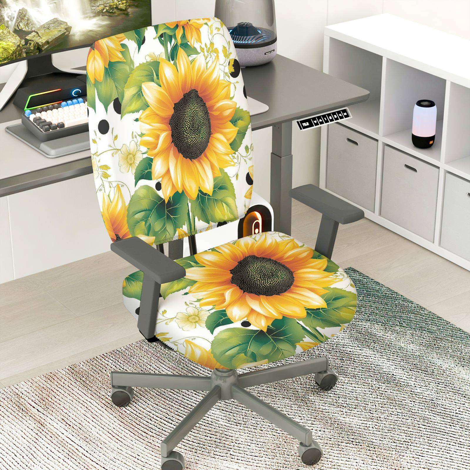 2-Piece Floral Sunflower Nature Art  Computer Chair Cover Set, Seat and Backrest