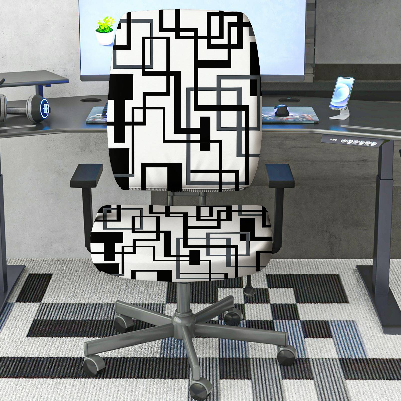 2-Piece Abstract Geometric Art Modern Stylish  Computer Chair Cover Set, Seat and Backrest