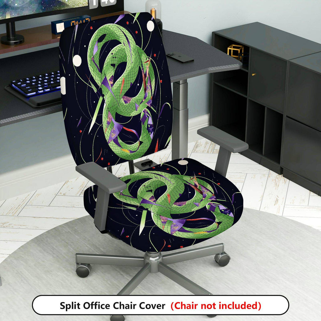 2-Piece Abstract Colorful Snake Space Pattern  Computer Chair Cover Set, Seat and Backrest