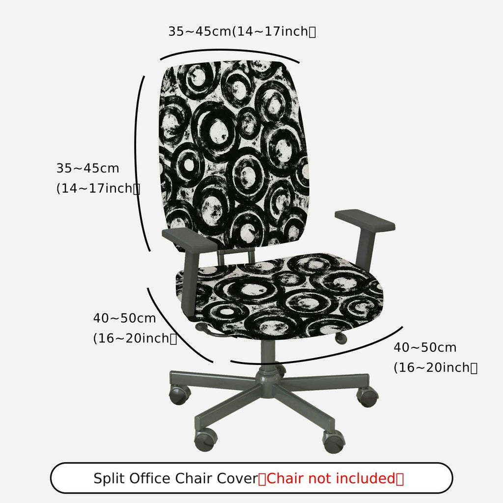 2-Piece Abstract Art Black White Circles  Computer Chair Cover Set, Seat and Backrest