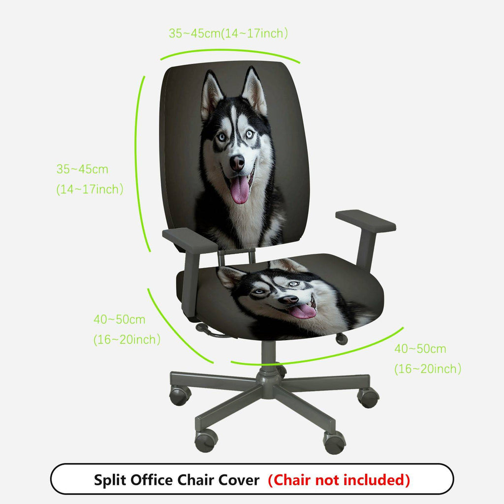 2-Piece Husky Dog Animal Pattern Black White Fun Style  Computer Chair Cover Set, Seat and Backrest