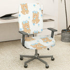 2-Piece Cute Bear Floral Decorative  Computer Chair Cover Set, Seat and Backrest