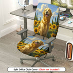 2-Piece Golden Retriever Sunflower Sky Landscape  Computer Chair Cover Set, Seat and Backrest