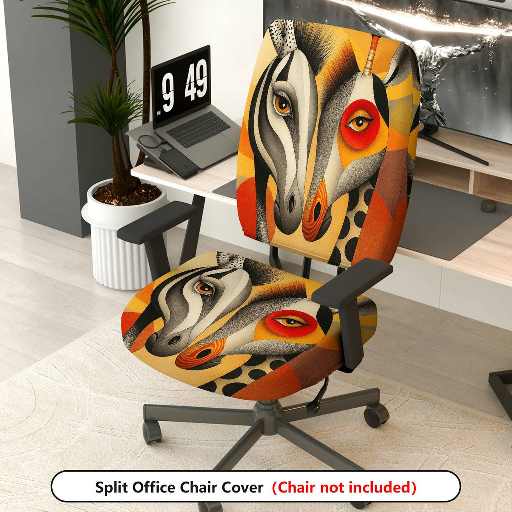 2-Piece Abstract Art Animal Colorful Unique Vibrant  Computer Chair Cover Set, Seat and Backrest