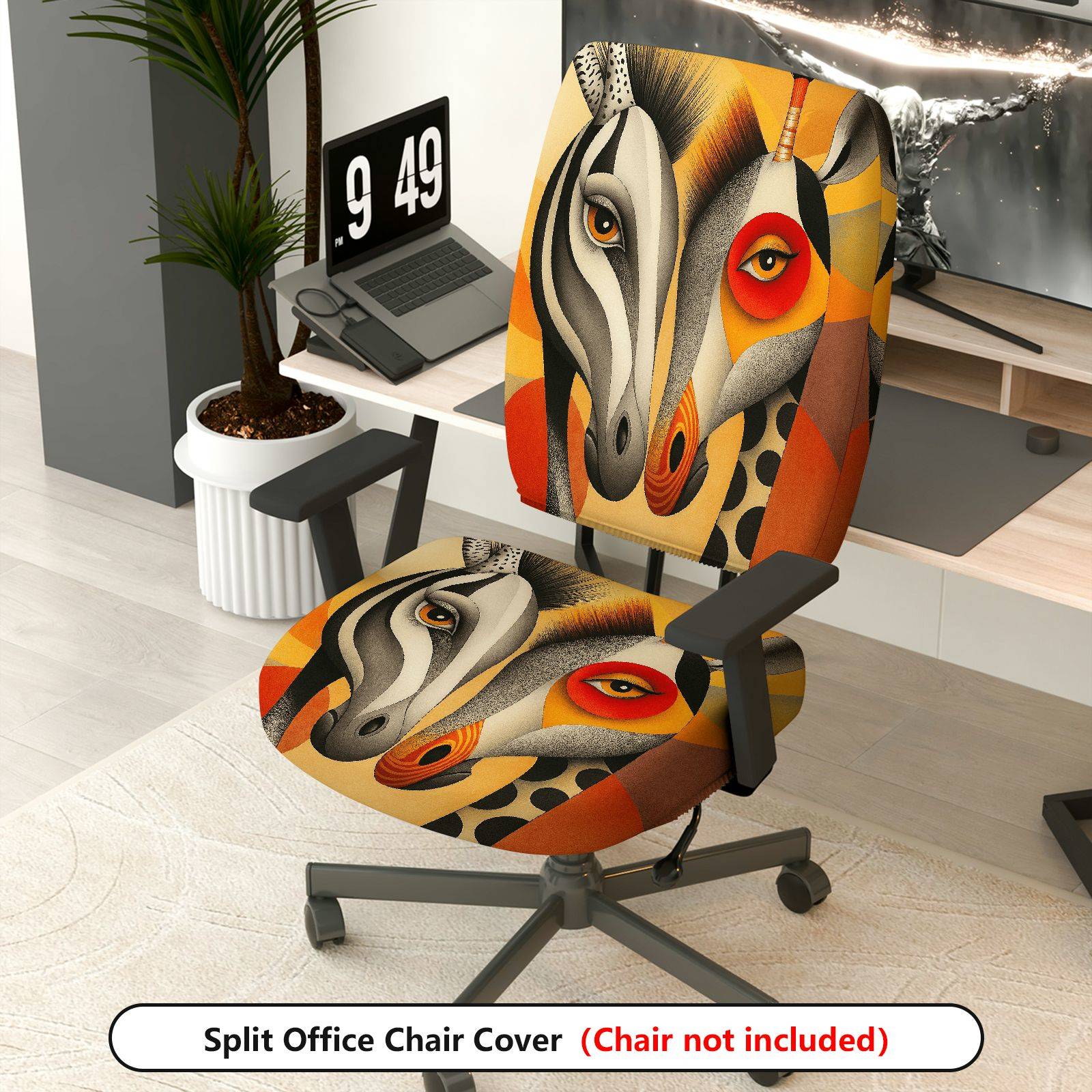 2-Piece Abstract Art Animal Colorful Unique Vibrant  Computer Chair Cover Set, Seat and Backrest