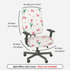 2-Piece Pink Flower Heart Ribbon Tulip Pattern  Computer Chair Cover Set, Seat and Backrest